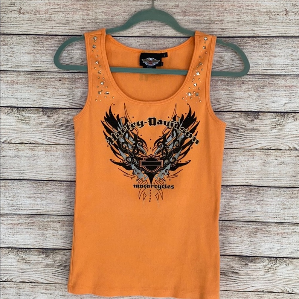 Harley Davidson Embellished Orange Tank Top